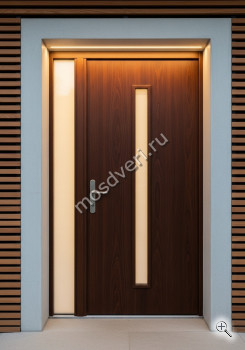 Современная входная дверь со стеклом одностворчатая коричневая - купить от производителя Мосдвери Современная входная дверь со стеклом одностворчатая коричневая